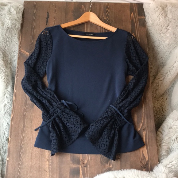 Banana Republic Tops - Banana Republic navy blouse with lace sleeves